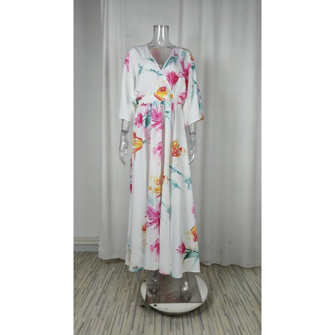 Batwing Sleeve Lace Printing Loose Dress Women