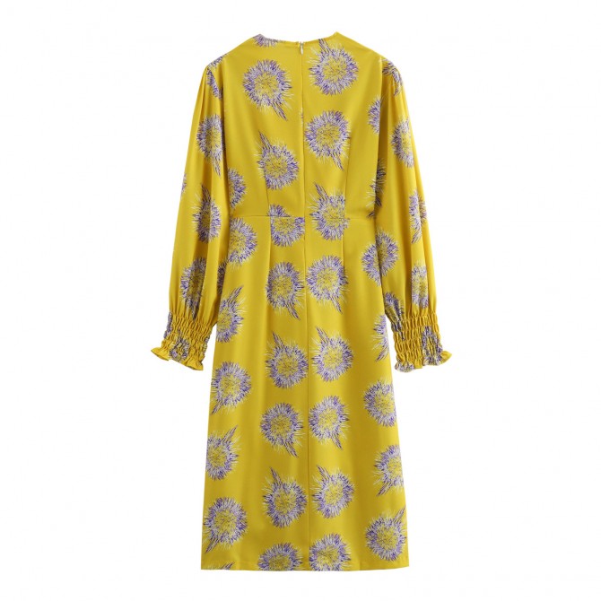 Summer Women's Yellow Cross Print Maxi Dress