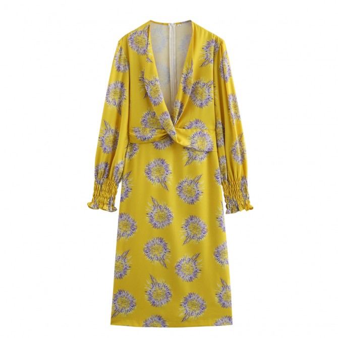 Summer Women's Yellow Cross Print Maxi Dress