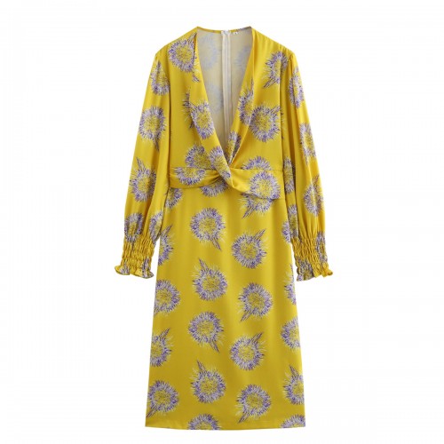 Summer Women's Yellow Cross Print Maxi Dress
