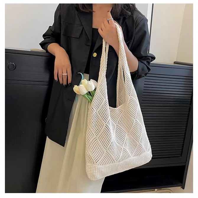 Solid Color Bag Knitted Bags Hollow Woven Bag