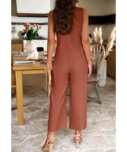 Fashion Sleeveless Jumpsuit With Button Design Casual Temperament Wide Leg Pants For Women's Clothing  