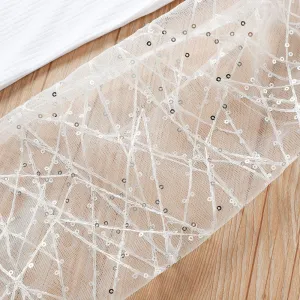 Shiny bead mesh thread sleeve stitching