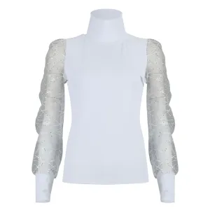 Shiny bead mesh thread sleeve stitching