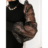 Shiny bead mesh thread sleeve stitching