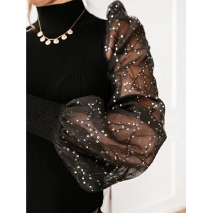 Shiny bead mesh thread sleeve stitching
