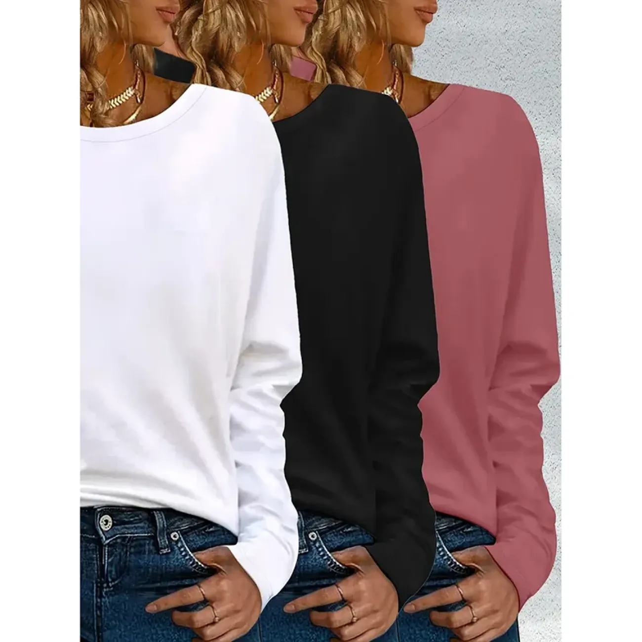 3 Pack Womens Plus Size Long Sleeve Shirts Crew Neck Basic Tee Tops Loose Fit Fall Outfits For Women 1X-5X