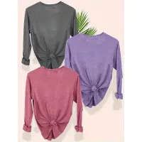 3 Pack Womens Plus Size Long Sleeve Shirts Crew Neck Basic Tee Tops Loose Fit Fall Outfits For Women 1X-5X