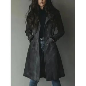 Women's Long Trench Coat - Casual Loose Fit Fall Winter Outerwear Jacket For Daily Wear