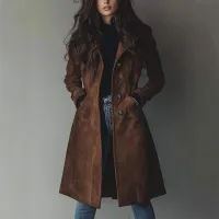 Women's Long Trench Coat - Casual Loose Fit Fall Winter Outerwear Jacket For Daily Wear