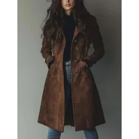 Women's Long Trench Coat - Casual Loose Fit Fall Winter Outerwear Jacket For Daily Wear