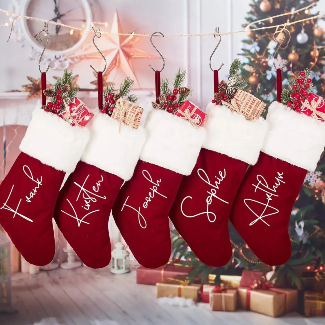 Christmas Ornament With Light Burlap Embroidery Sock Gift Bag