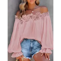Casual Blouses Shoulder Off-Shoulder Long Sleeve Top Lotus Leaf Sleeve Shirt Loose Women's Clothing