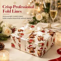 Christmas Highland Cow Floral Wrapping Paper