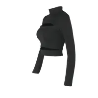 Europe Sexy Hollow Cross-border Long-sleeved High-necked Blouses Short Top