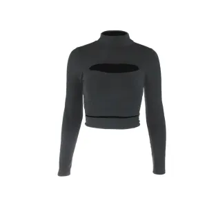 Europe Sexy Hollow Cross-border Long-sleeved High-necked Blouses Short Top