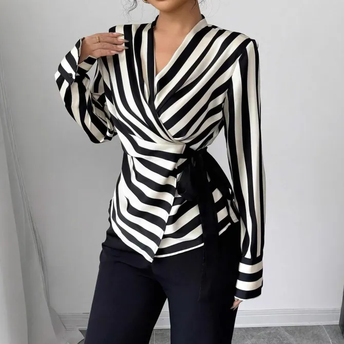 Womens Casual Striped Long-sleeve Shirt