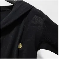Dark Buttoned Hooded Wool Knitted Cardigan