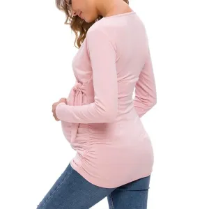 Long Sleeve V Neck Maternity Blouses And Tops For Pregnan