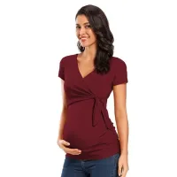 Long Sleeve V Neck Maternity Blouses And Tops For Pregnan
