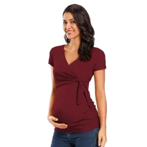 Long Sleeve V Neck Maternity Blouses And Tops For Pregnan