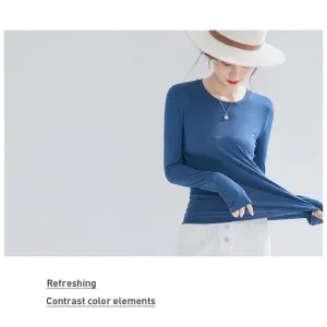 Basic Crew Neck Viscose Tops Women Slim Fitted Long Sleeve T Shirt Essential Shirts Solid Colors S to 2xl