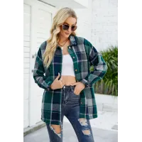 Women's Long-sleeved Plaid Shirt Mid-length Woolen Coat