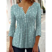 Fashion Printed Long Sleeved Shirt V-neck Blouses Ladies