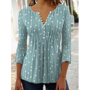 Fashion Printed Long Sleeved Shirt V-neck Blouses Ladies