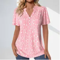 Fashion Printed Long Sleeved Shirt V-neck Blouses Ladies