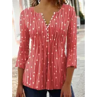 Fashion Printed Long Sleeved Shirt V-neck Blouses Ladies