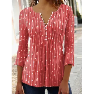 Fashion Printed Long Sleeved Shirt V-neck Blouses Ladies