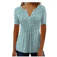 Fashion Printed Long Sleeved Shirt V-neck Blouses Ladies