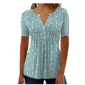 Fashion Printed Long Sleeved Shirt V-neck Blouses Ladies