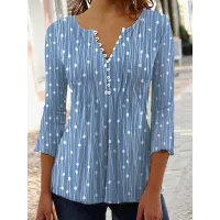 Fashion Printed Long Sleeved Shirt V-neck Blouses Ladies