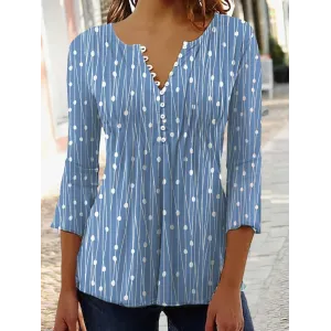 Fashion Printed Long Sleeved Shirt V-neck Blouses Ladies