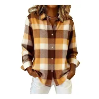 Women's Contrast Plaid Knit Sweater Casual Long Sleeve Pullover Top For Fall Winter Clothing