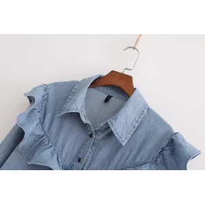 Ruffled denim shirt