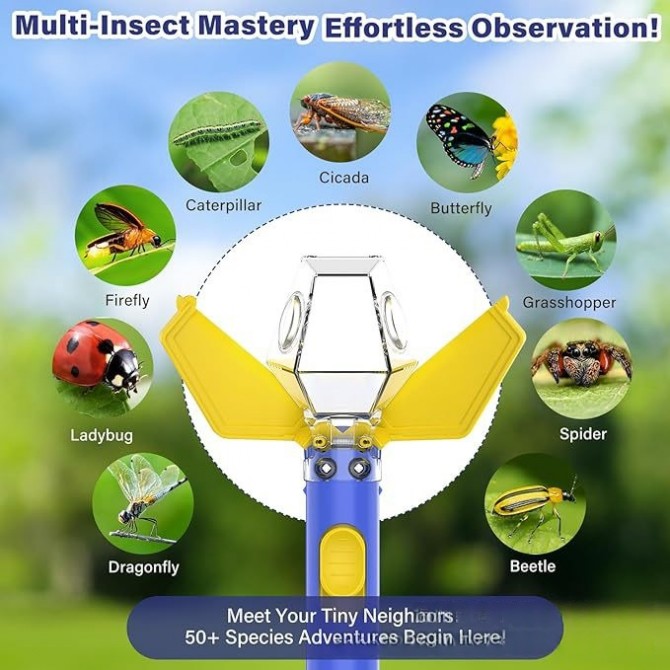 Educational Toy Magnifying Glass Exploration Bug Catcher L Portable Insect Catcher Push Type Transparent Observer Box Bug Catcher Safe Release Mechanism