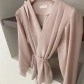 Women's Individuality Buttonless Waist Tie Solid Color Long Sleeve Shirts