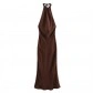 Women's French Silk Satin Textured Sling Dress